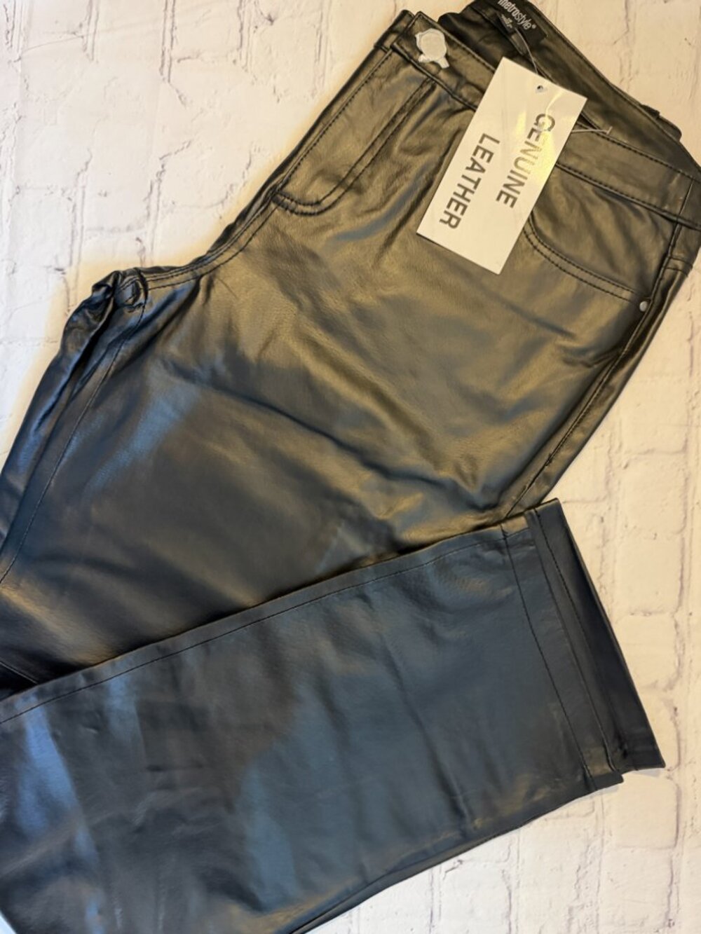 ✨Metro Style Women Leather Pants Straight Leg Black Lined Y2K Size 10 NWT